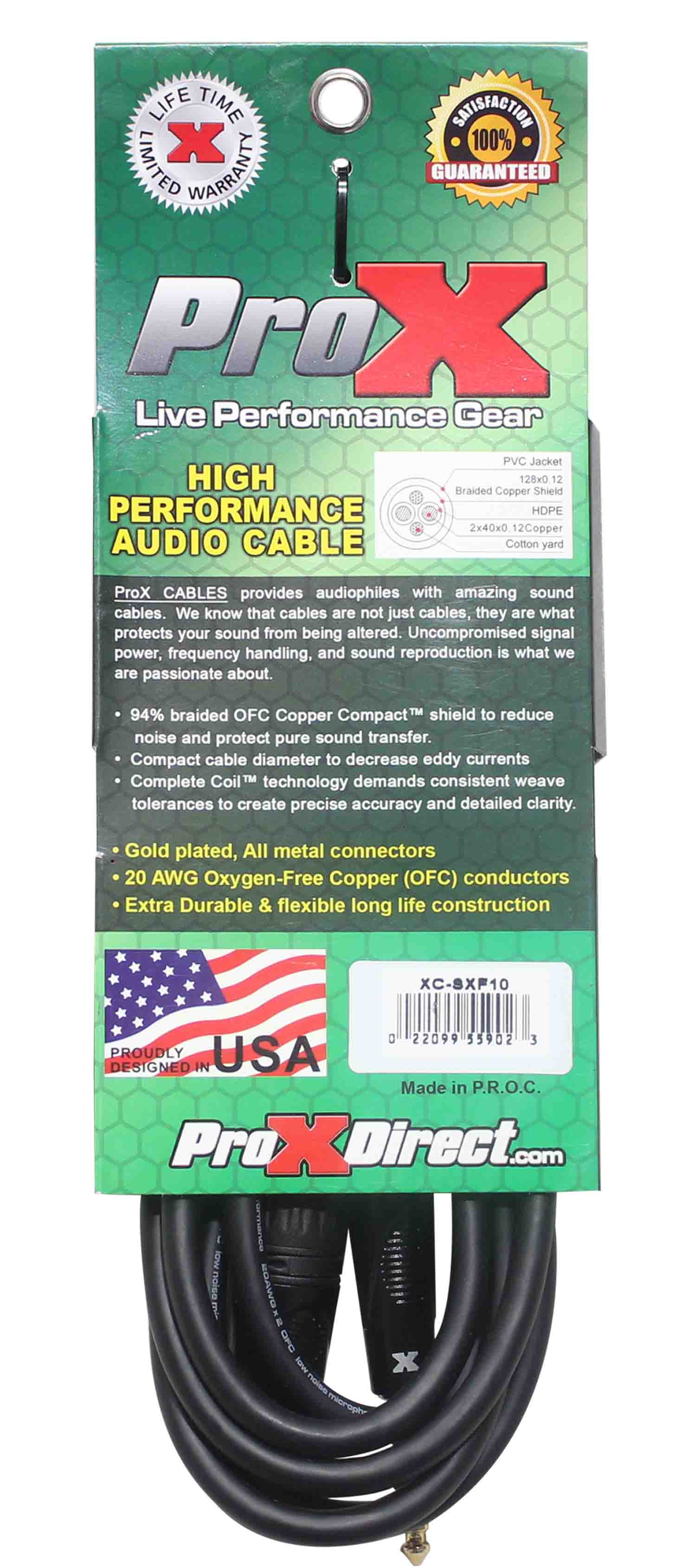 Prox XC-SXF10 Balanced 1/4" TRS-M to XLR-F High Performance Audio Cable - 10 Feet - Hollywood DJ