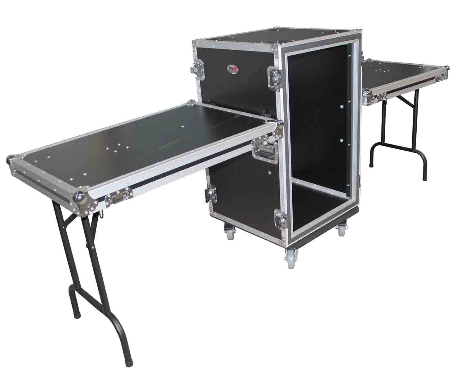 ProX T-16RSPWDT 16U Vertical Shockproof Amp Rack Case with Casters and Side Tables 19" Depth - Hollywood DJ