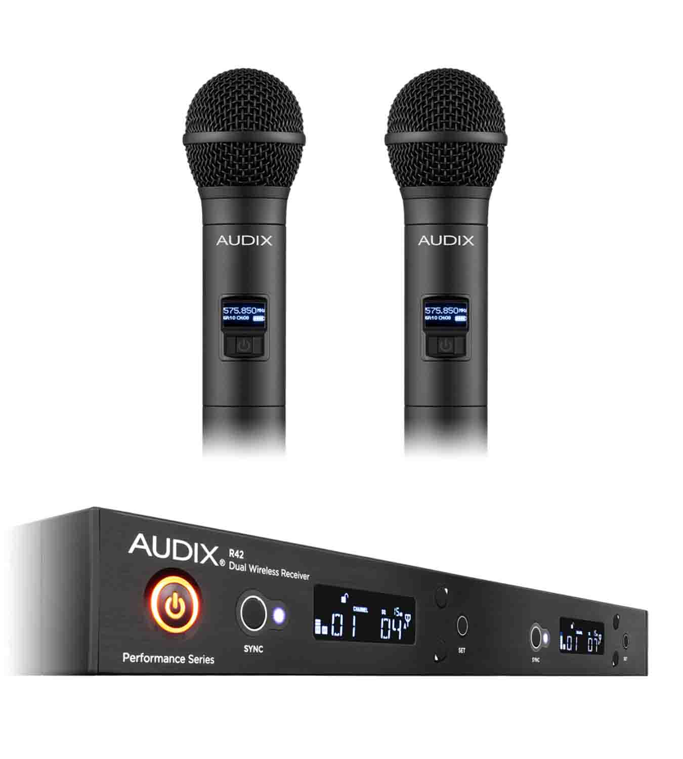 Audix AP42 OM2, Dual Handheld Wireless Microphone System - 554 - 586 MHz - Hollywood DJ