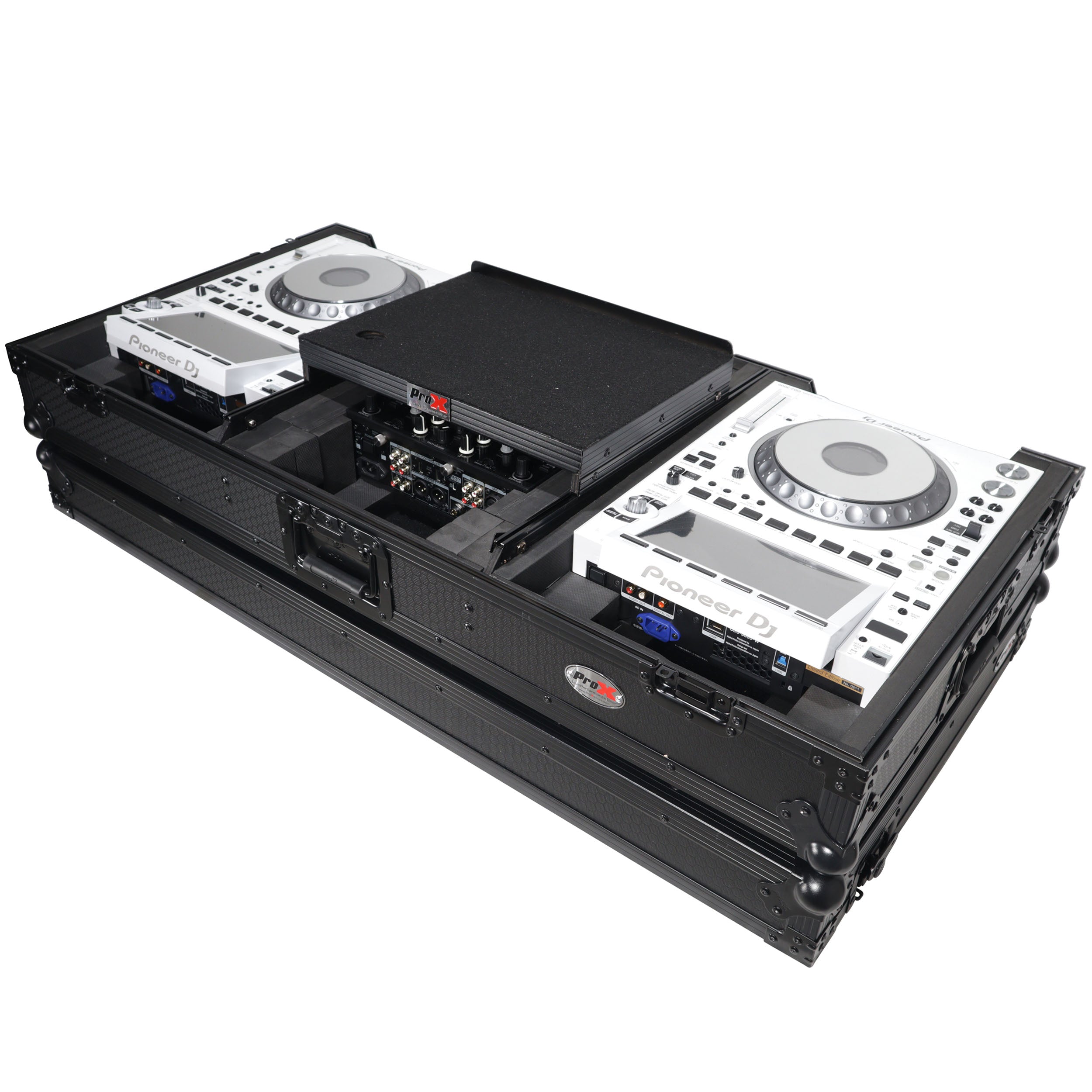 ProX XS-CDM3000WLTBL, DJ Coffin Case for Pioneer 2X CDJ-3000 CD and DJM-900NXS2 Mixer W/Wheels & Laptop Shelf - Black on Black ProX Cases