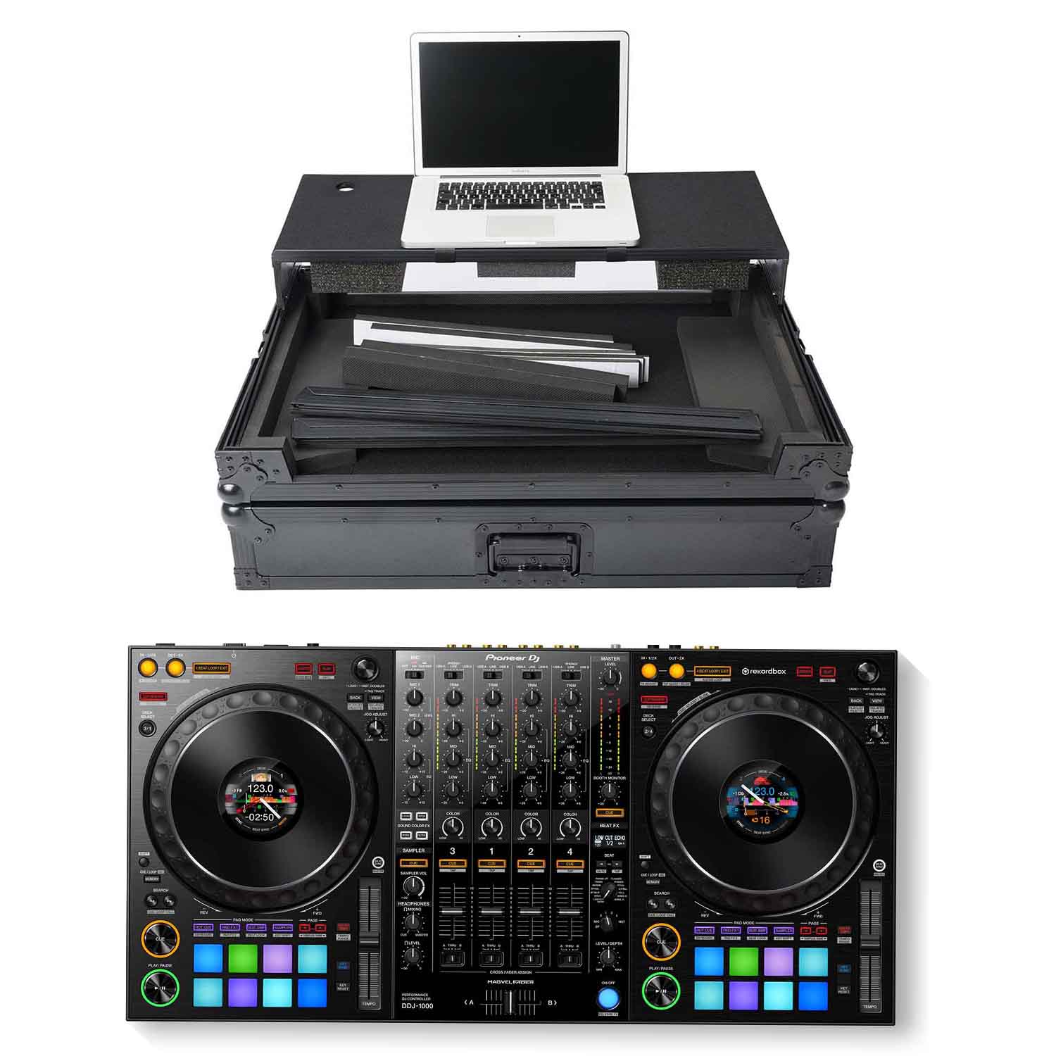 Magma DJ Package with MGA40982 Multi-Format DJ Workstation Case and Pioneer DJ DDJ-1000 DJ Controller - Hollywood DJ
