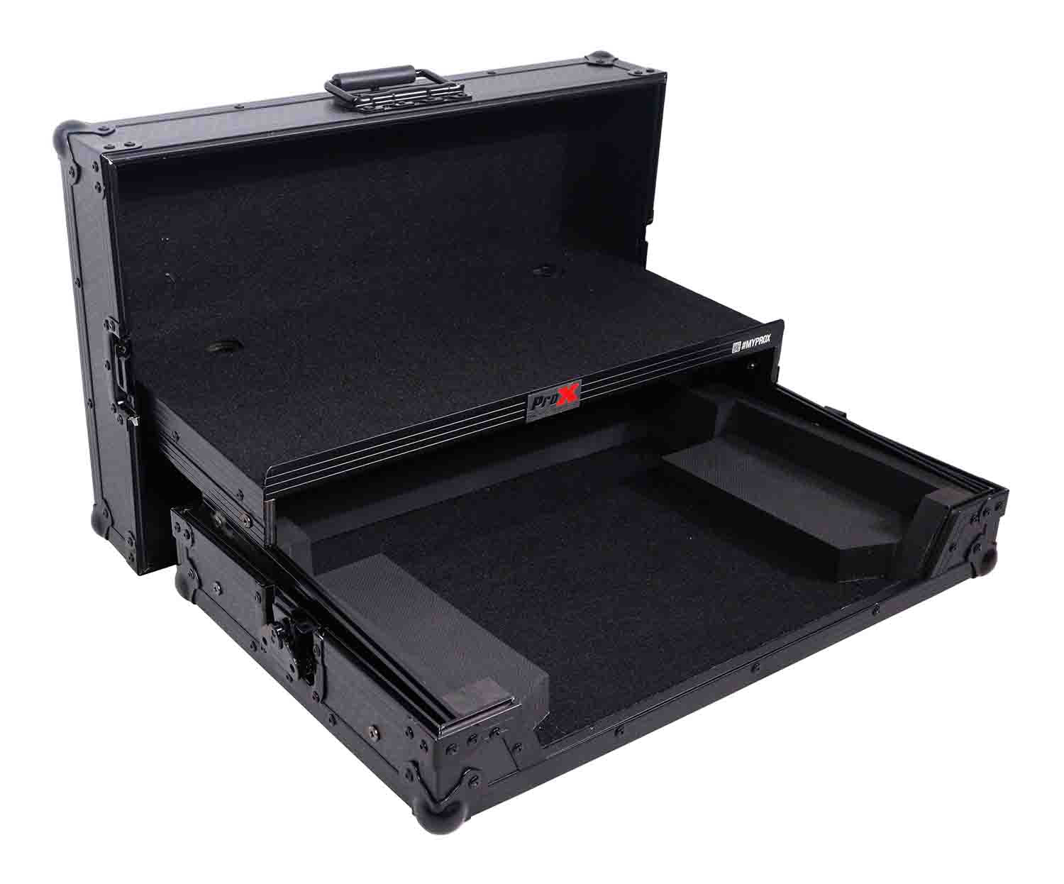 ProX X-DDJREV1LTBL Flight Case for Pioneer DDJ-REV1 Digital Controller with Sliding Laptop Shelf - Black on Black - Hollywood DJ