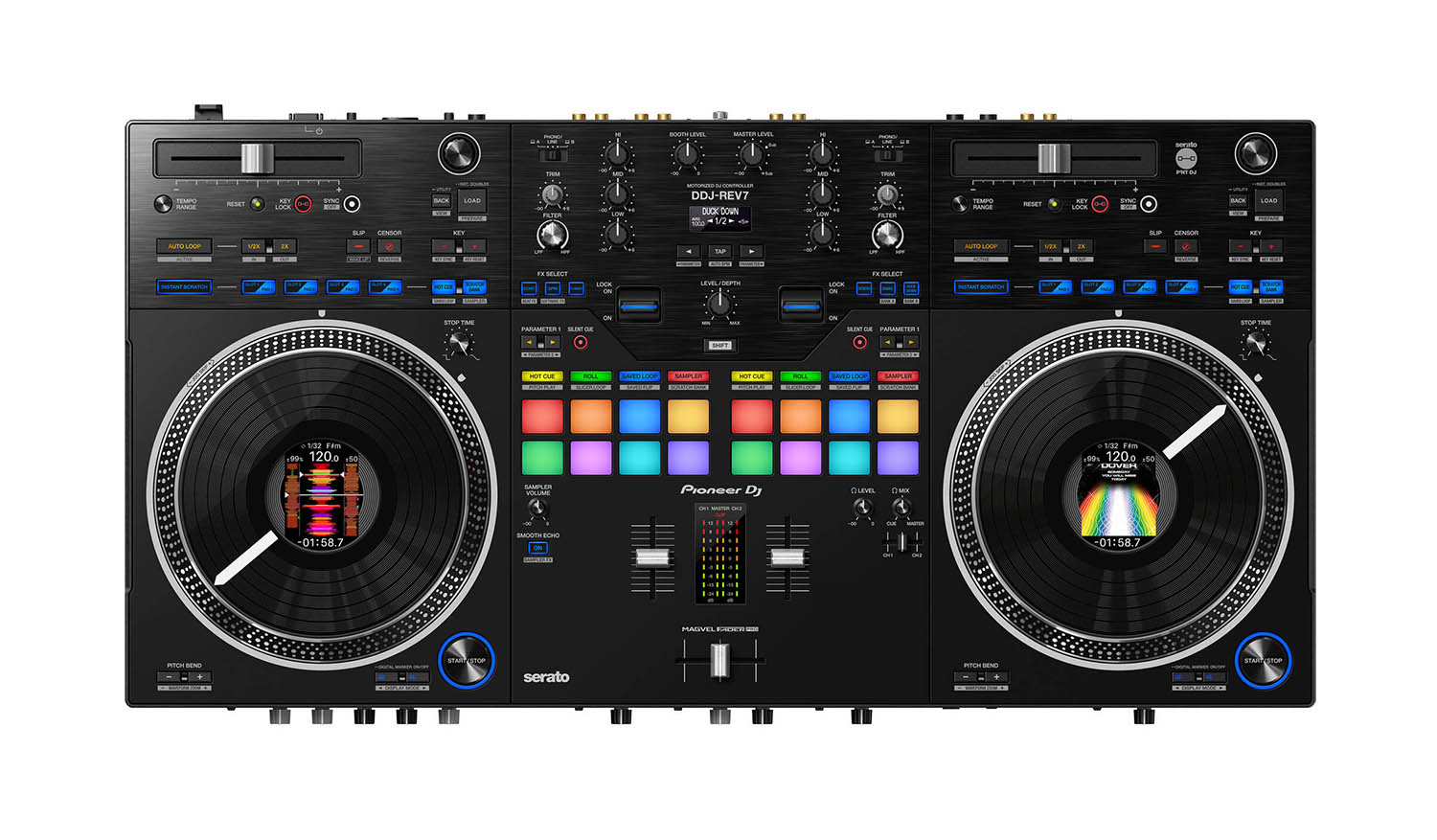 Open Box: Pioneer DDJ-REV7 Scratch Style 2-Channel Professional DJ Controller for Serato DJ Pro - Black - Hollywood DJ