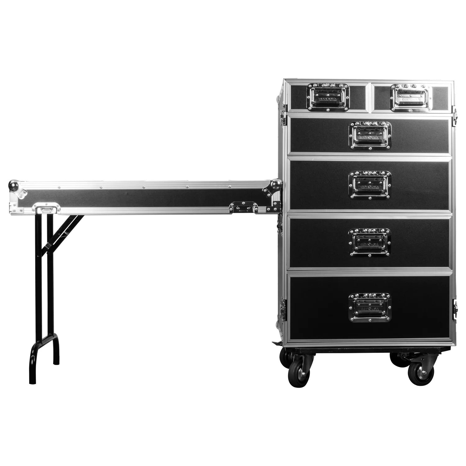 Odyssey FZWB6WDLX DJ Flight Case for Deluxe Six Drawer Workbox Tour with Casters and Side Table Odyssey