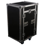 Odyssey FZSRP1116W, 11U Top Slanted 16U Bottom Vertical Space Saver Combo Rack With Wheels - Hollywood DJ