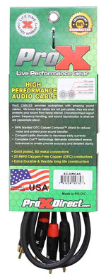 Prox XC-DRCA5 Unbalanced Dual RCA-M to Dual RCA-M High Performance Audio Cable - 5 Feet - Hollywood DJ