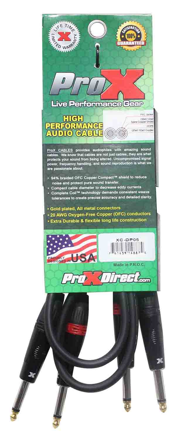 Prox XC-DP05 Unbalanced Dual 1/4" TS-M to Dual 1/4" TS-M High Performance Audio Cable - 5 Feet - Hollywood DJ