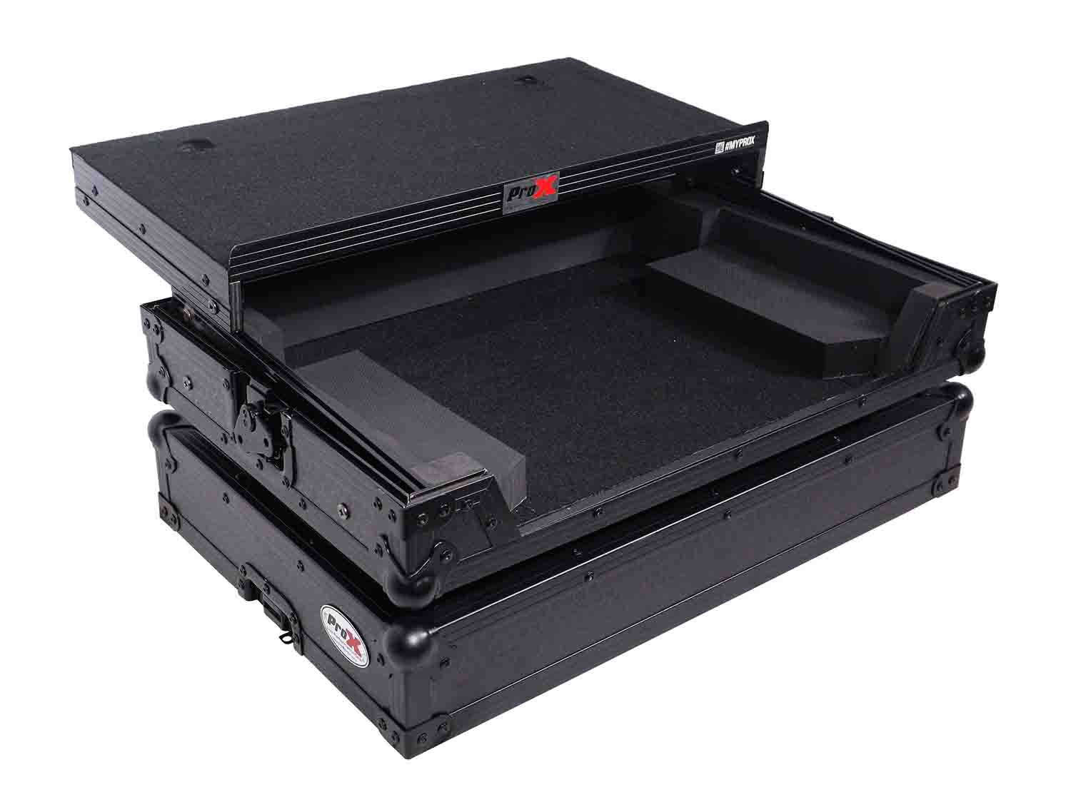 ProX X-DDJREV1LTBL Flight Case for Pioneer DDJ-REV1 Digital Controller with Sliding Laptop Shelf - Black on Black - Hollywood DJ