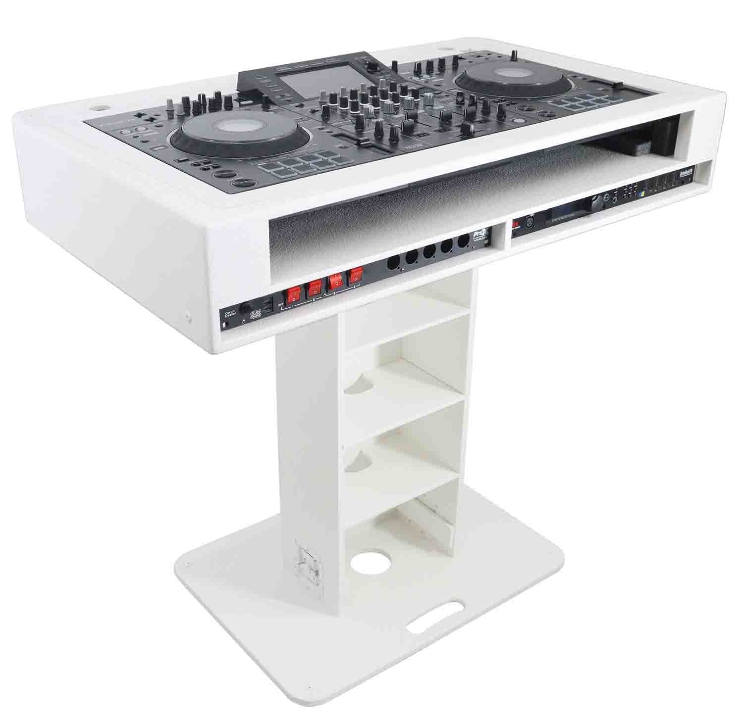 ProX XZF-DJCTW2UCASE Control Tower DJ Stand with 2x1U Rack Laptop Arm and  Cases for Pioneer XDJ-XZ, DDJ-1000 SRT, RANE One, and SX3 - White Finish