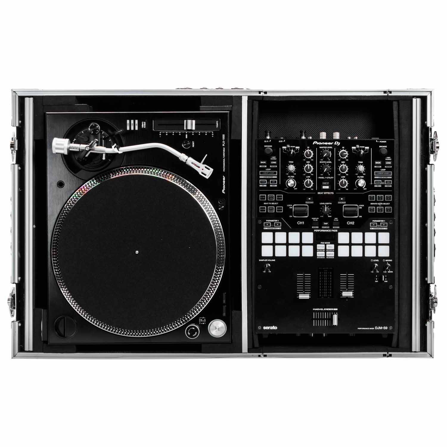 Odyssey FZGS1BM10W Reversible 10″ Format DJ Mixer and One Battle Position Turntable Coffin Flight Case with Glide Platform - Hollywood DJ