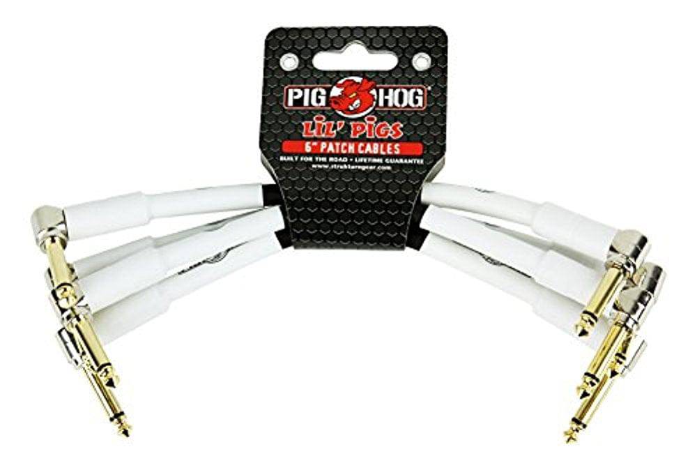 Pig Hog PHLIL 1/4 to 1/4 Right-Angled 6 Patch Cables - 4 Pack - White - Hollywood DJ