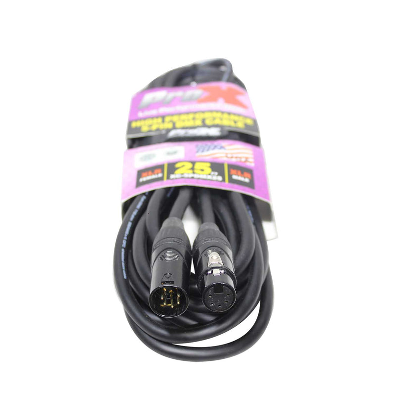 ProX XC-5PDMX25, DMX XLR5-M to XLR5-F High Performance Cable - 25 Feet - Hollywood DJ