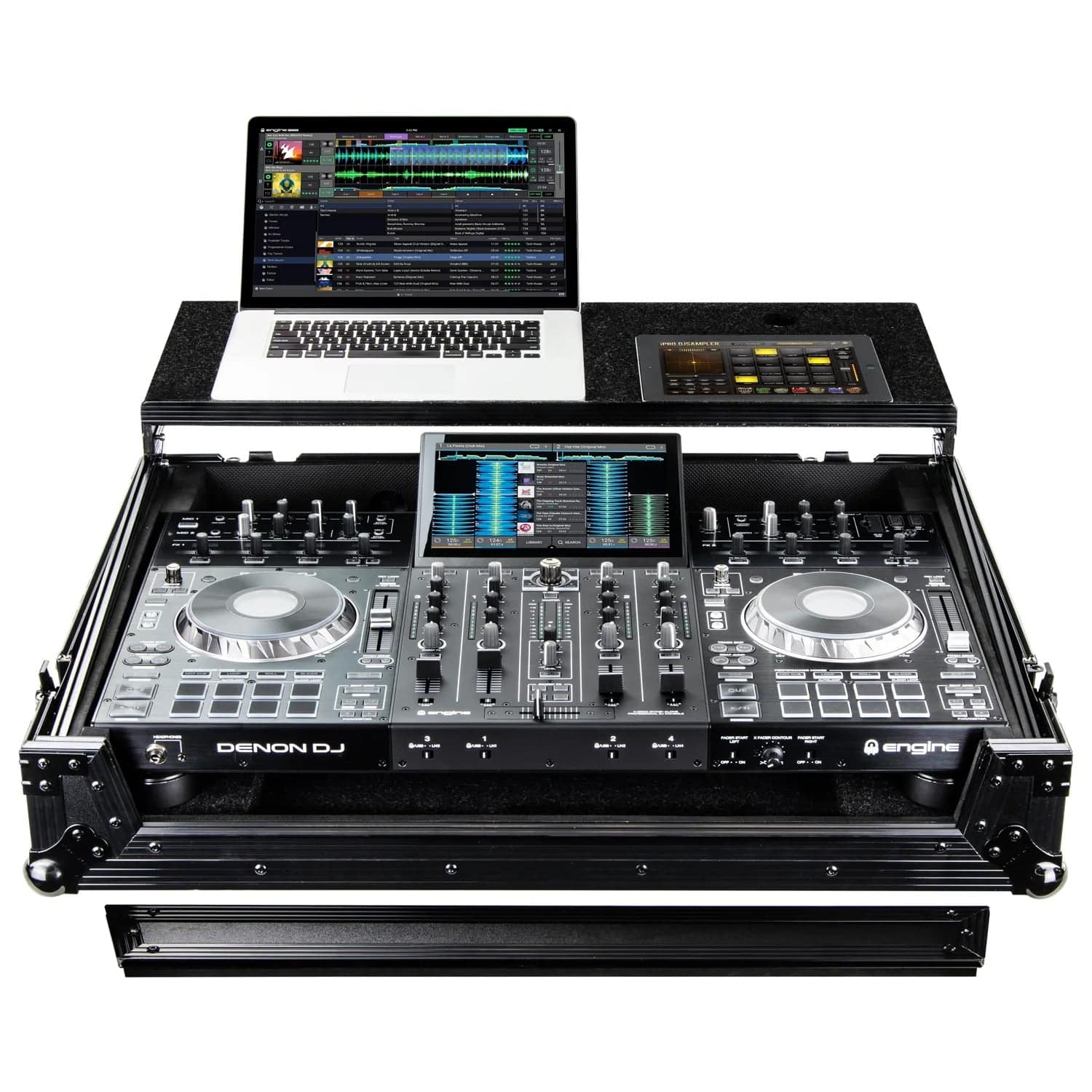 Odyssey FZGSPRIME4BL, Black Denon Prime 4 Flight Case with Glide Platform - Hollywood DJ