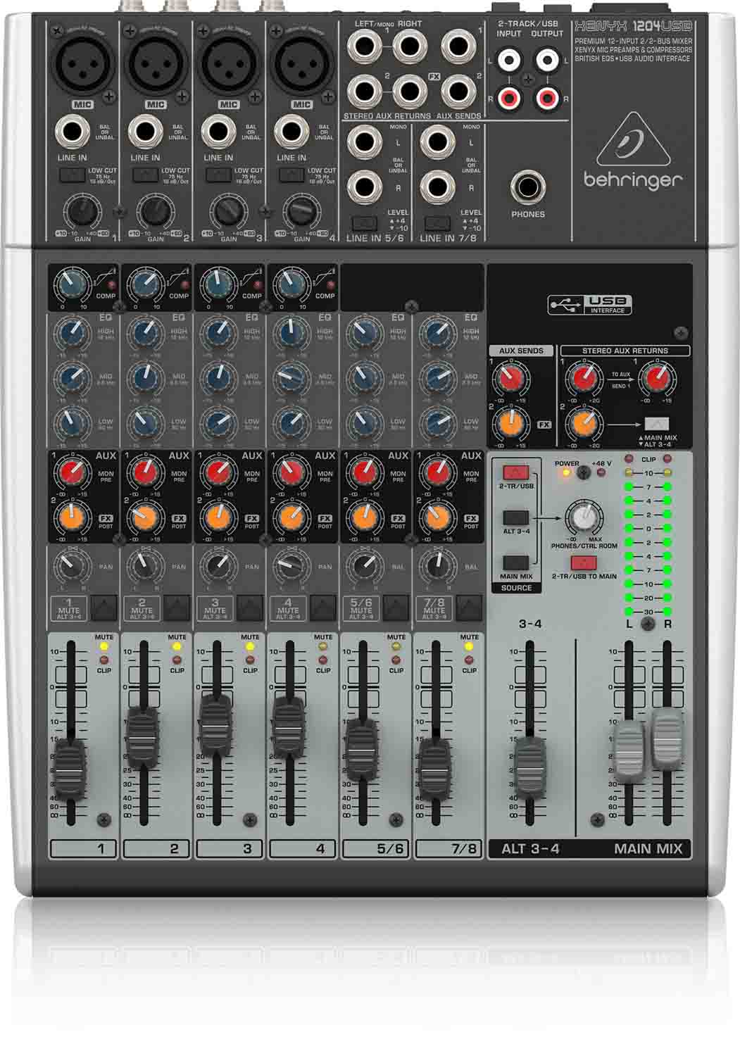 Behringer 1204USB 12-Input 2/2-Bus Audio Mixer with XENYX Mic Preamps, Compressors and USB/Audio Interface - Hollywood DJ