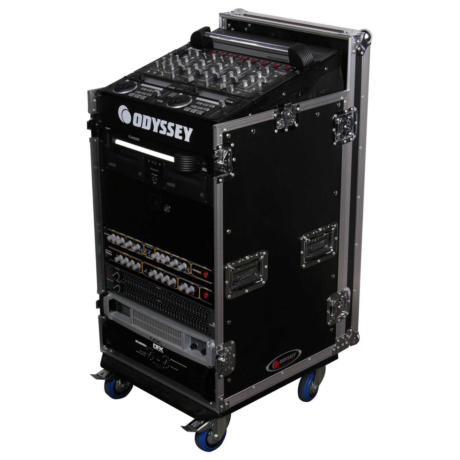 Odyssey FZ1116W 11U Top Slanted 16U Vertical Pro Combo Rack with Casters - Hollywood DJ