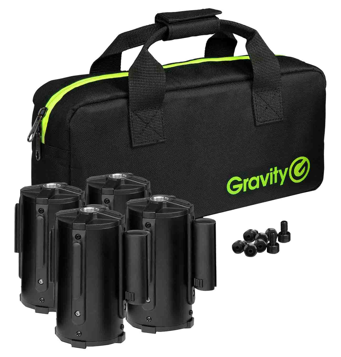 Gravity SA BELT 1 B SET 1, 4 Retractable Crowd Barrier Cassettes for Stand Mounting and Bag - Hollywood DJ