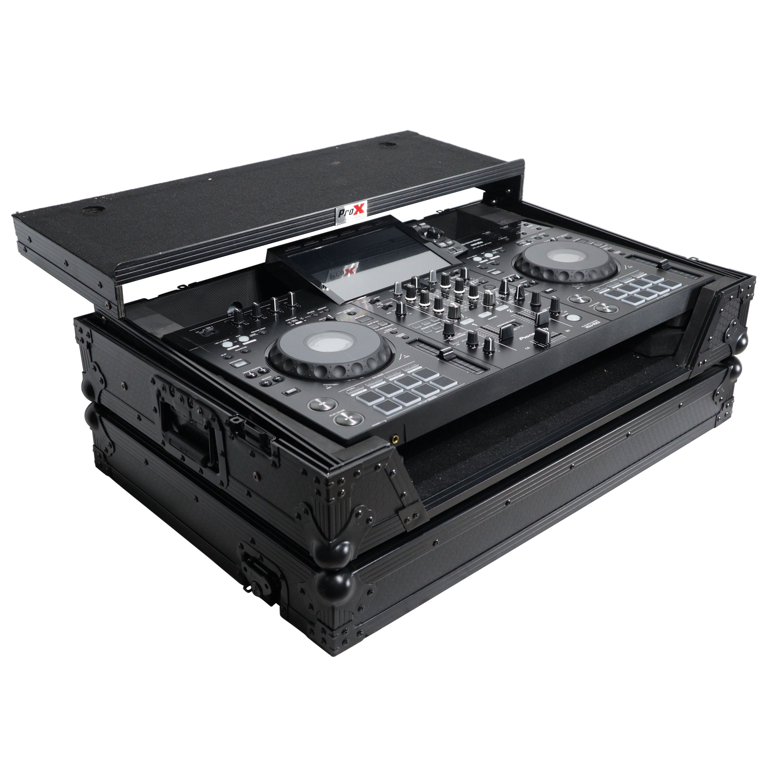 ProX XS-XDJRX3WLTBL Flight Case for Pioneer XDJ-RX3, DDJ-REV5 DJ Controller with Laptop Shelf 1U Rack Space and Wheels Black Finish - Hollywood DJ
