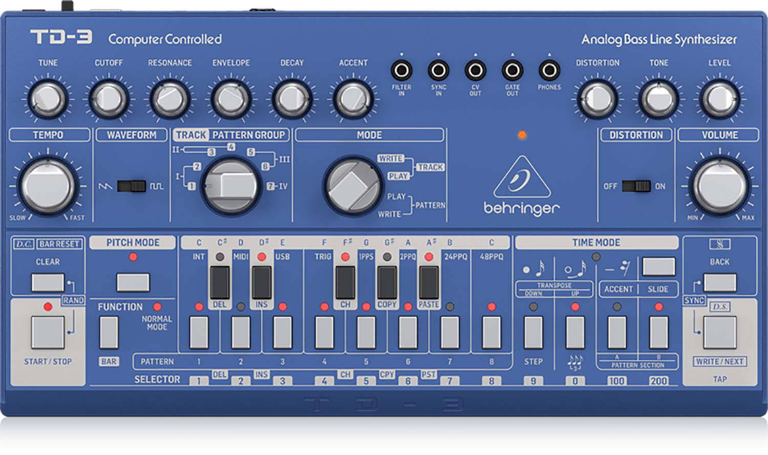 Behringer TD-3-BU Analog Bass Line Synthesizer With VCO, VCF And 16-Step Sequencer - Blue - Hollywood DJ