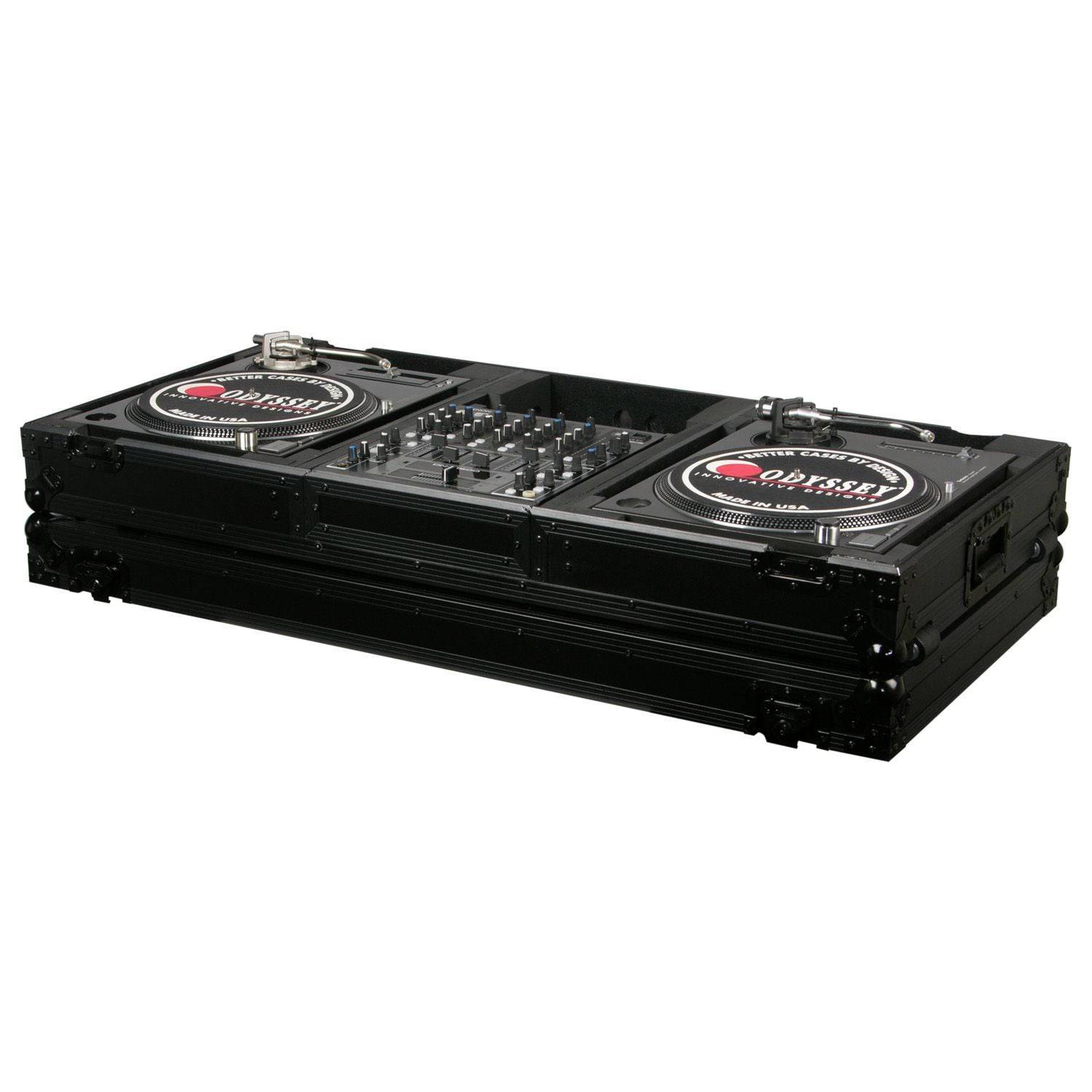 Odyssey FZBM12WBL, 12″ Format DJ Mixer and Two Battle Position Turntables Flight Coffin Case - Black - Hollywood DJ
