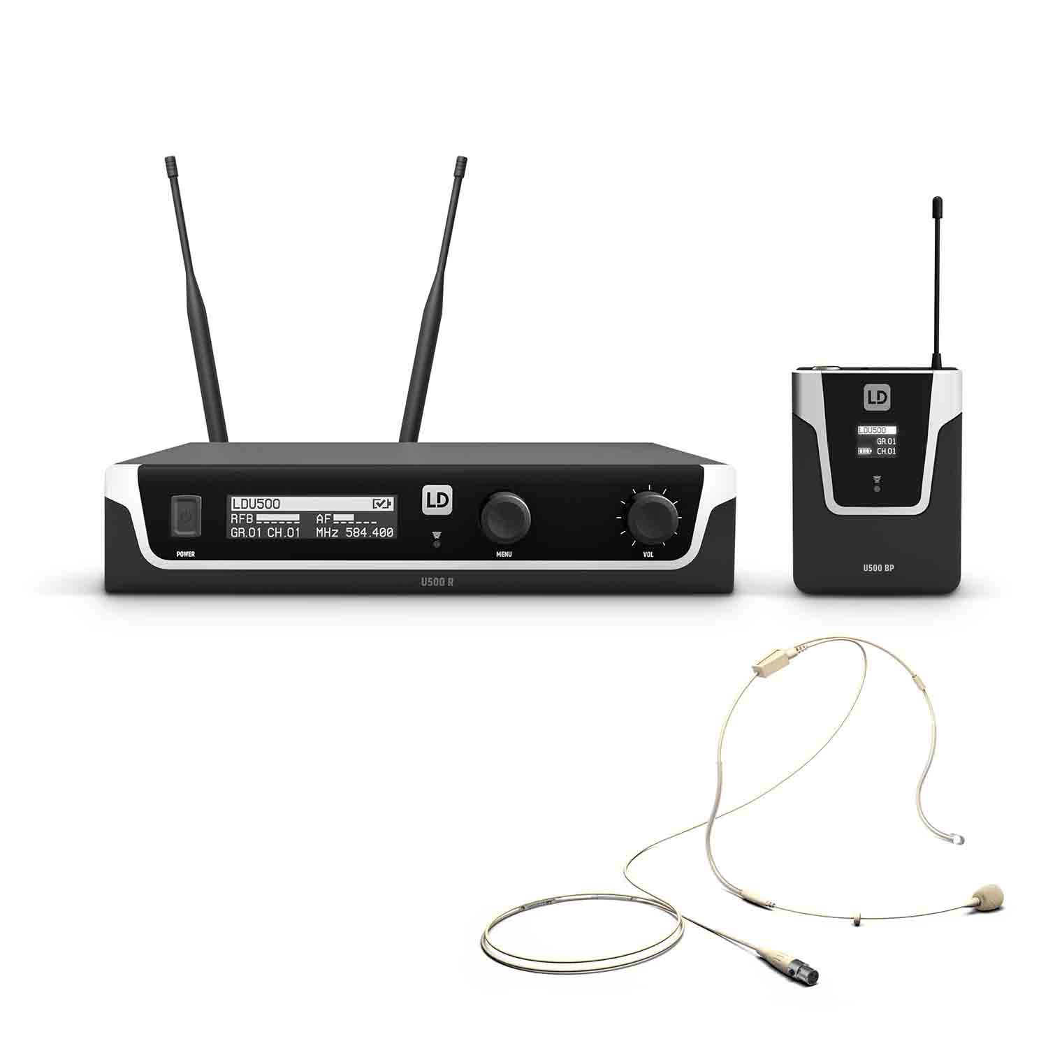 LD Systems U505 BPHH Wireless Microphone System with Bodypack and Headset Beige (584 - 608 MHz) - Hollywood DJ