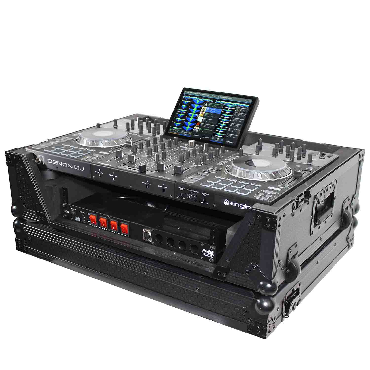 ProX XS-PRIME4 WBL2U DJ Flight Case for Denon Prime 4 DJ System - Black on Black - Hollywood DJ