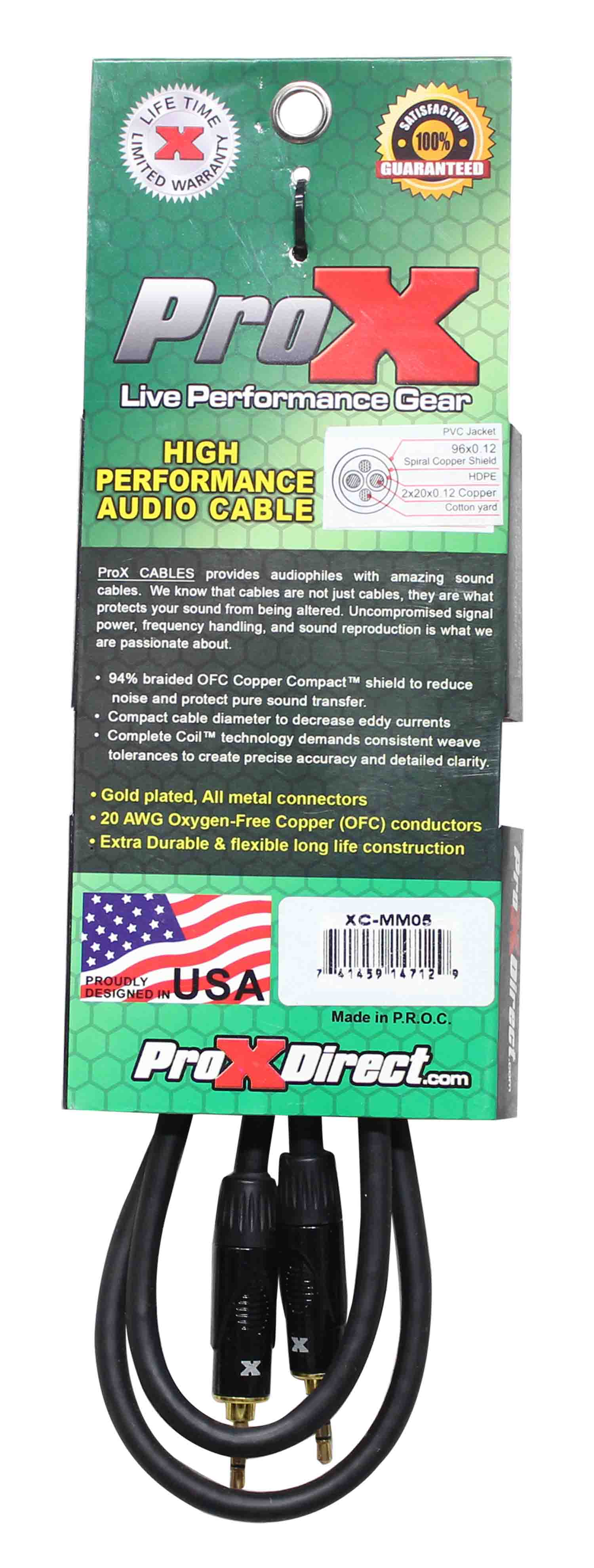 Prox XC-MM05 Balanced TRS-M Mini 1/8" to TRS-M Mini 1/8" High Performance Audio Cable - 5 Feet - Hollywood DJ