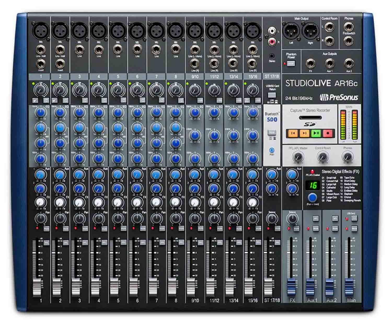 Presonus STUDIOLIVE AR16C, 16 channel USB-C Audio Interface Mixer and Stereo SD Recorder - Hollywood DJ