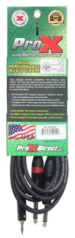 Prox XC-MYP10 Unbalanced 3.5mm Mini-TRS to Dual TS-M High Performance Audio Y Cable - 10 Feet - Hollywood DJ