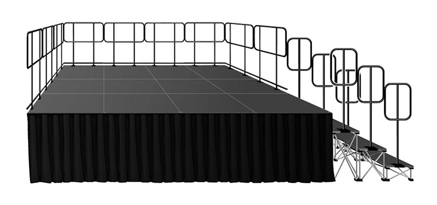 IntelliStage ISTAGE1216GR32, 19-Sq Ft, 32-Inch High Deluxe Stage Kit With Guard Rails On 3 Sides - Hollywood DJ