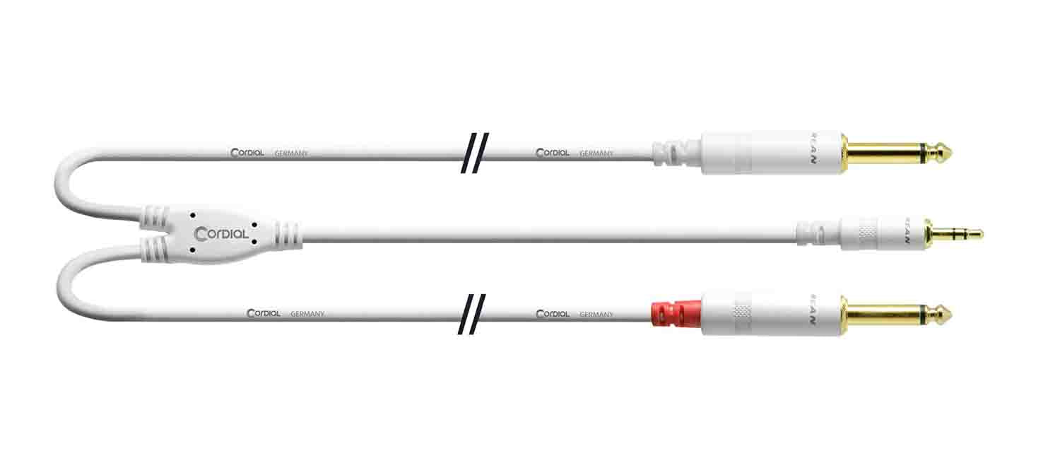 Cordial CFY3WPP-LONG-SNOW, 3.5 mm Stereo Jack to 2x 6.3 mm Mono Jack Y-Adapter with Long Split - 3 Meter - Hollywood DJ