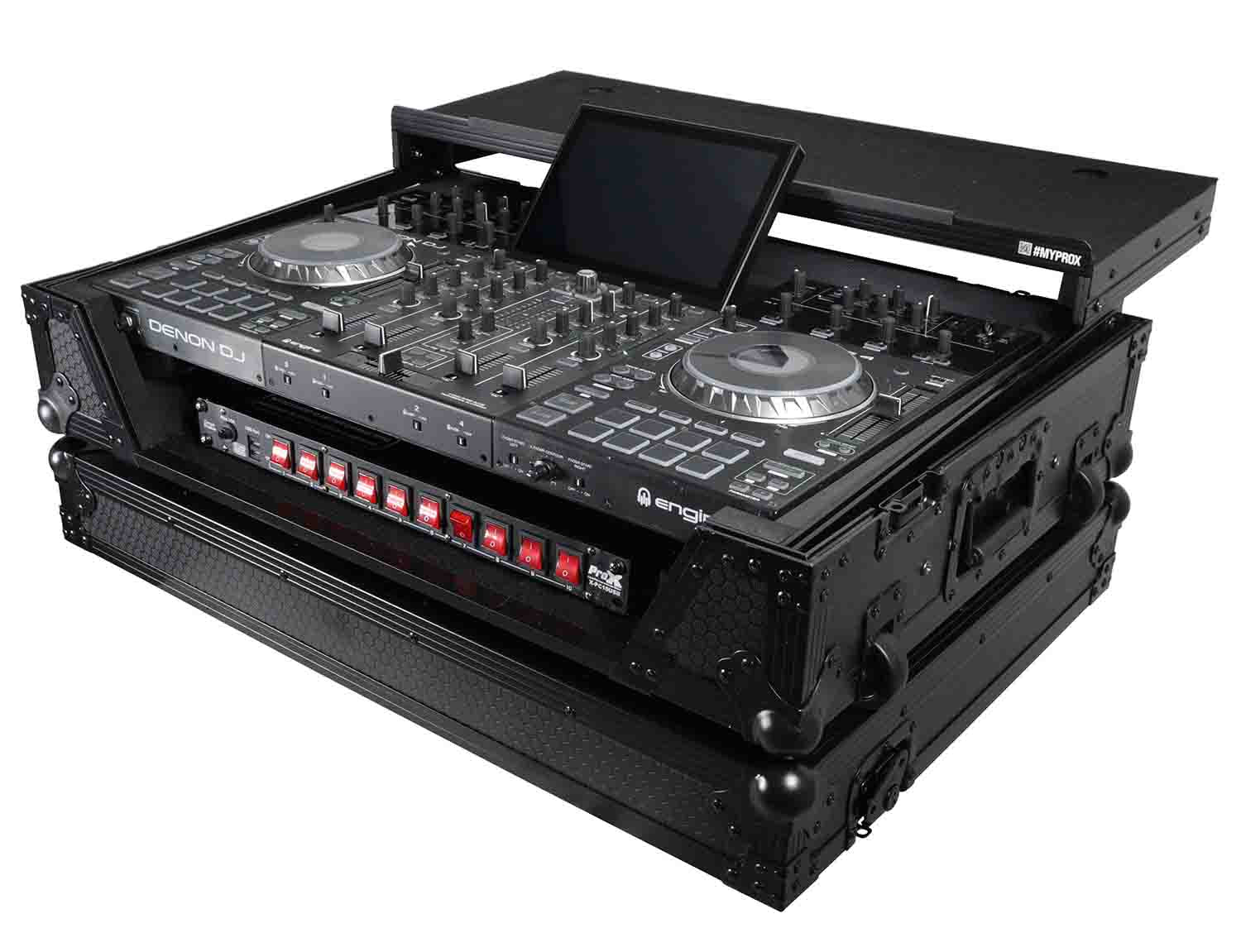 ProX XS-PRIME4 WLTBL Flight Case for Denon Prime 4 DJ Controller with Sliding Laptop Shelf - Black Finish - Hollywood DJ