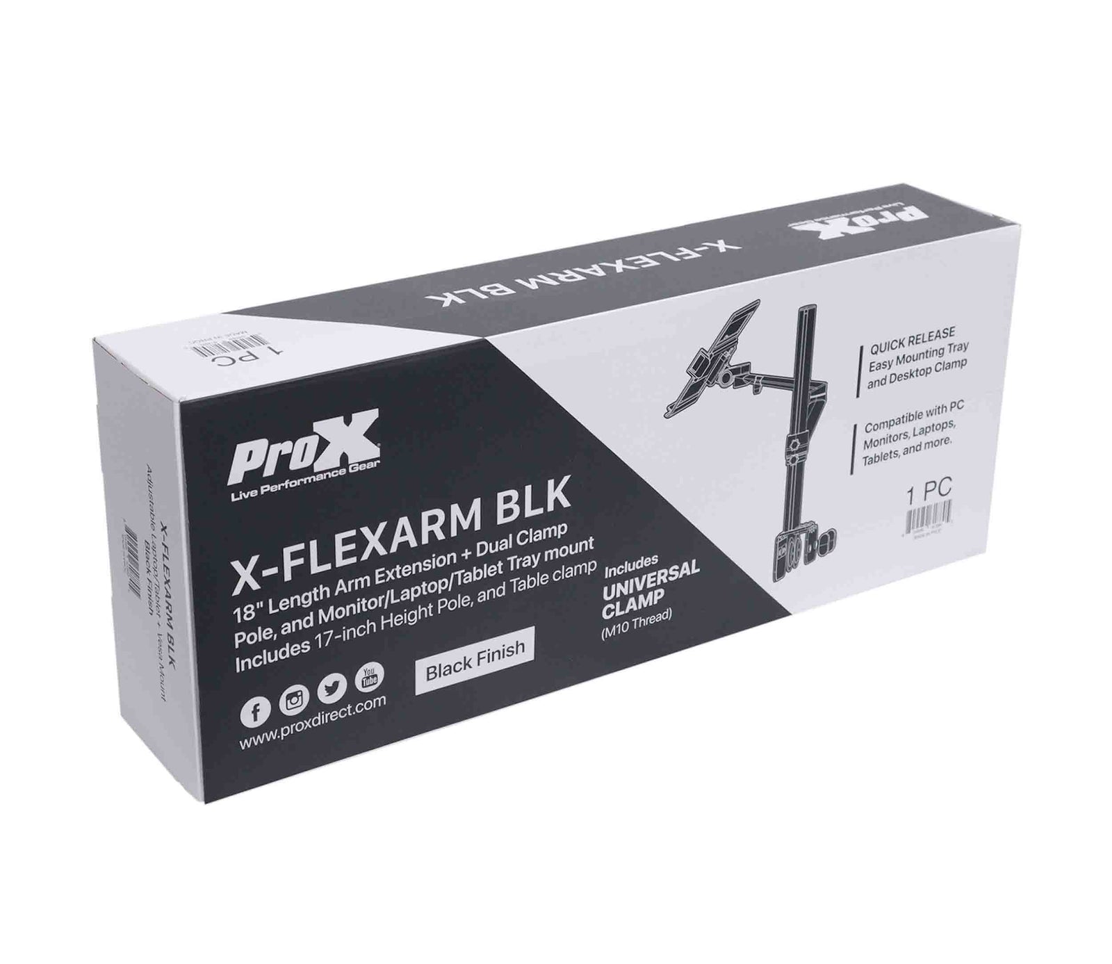 ProX X-FLEXARMBLK Adjustable Arm Mount Stand for 12-17" Laptop,VESA 75X75 and 100X100 fit 17-32" Monitor, Flight Case/Table - Black ProX Cases
