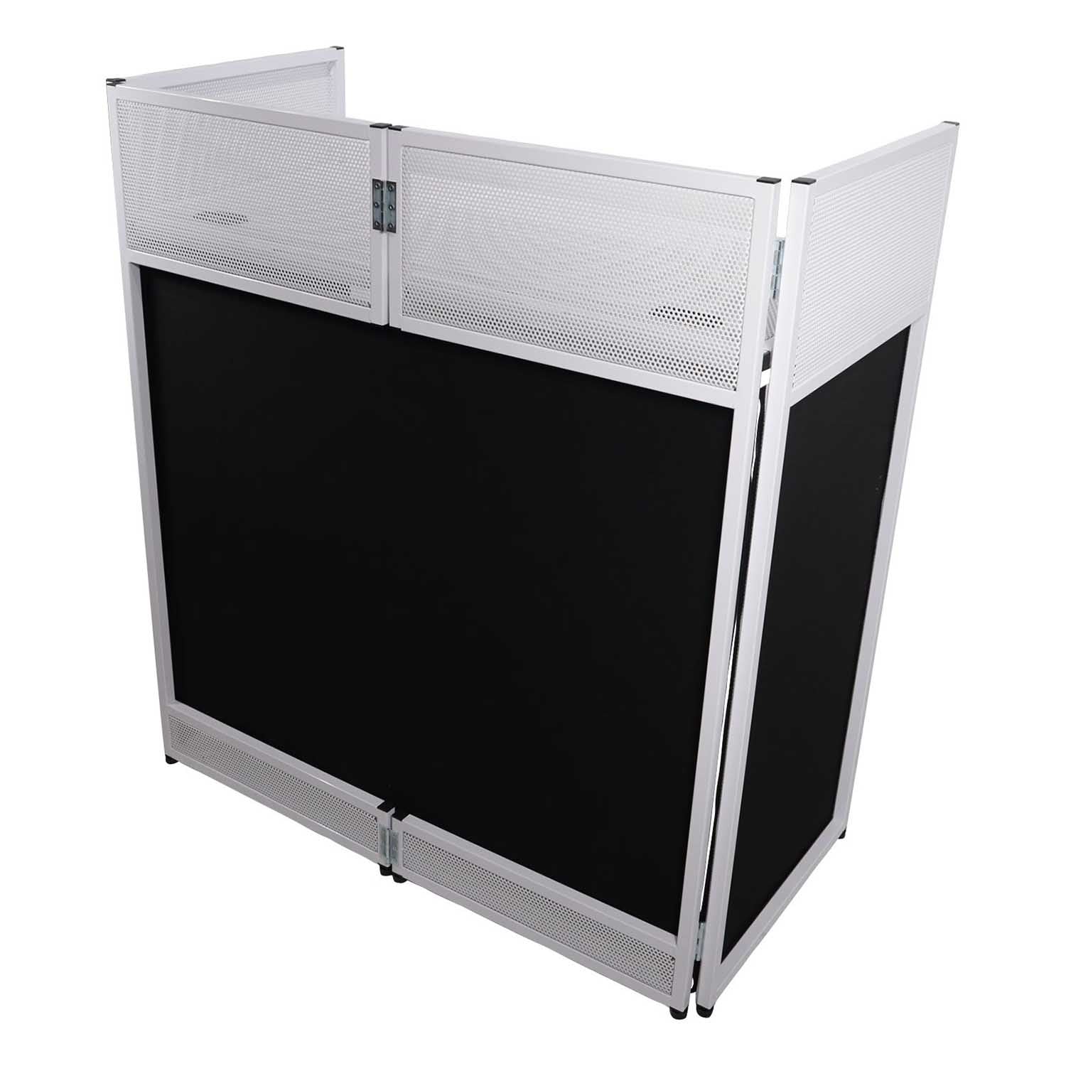 ProX XF-VISTA WH VISTA White DJ Booth Facade Table Station with White/Black Scrim Kit and Padded Travel Bag - Hollywood DJ