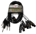 Prox XC-8SXM10, 8 Channel XLR3M TO 1/4" TRS Balanced Snake Cord - 10 Feet - Hollywood DJ