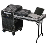 Open Box: Odyssey FZ1112WDLX 11U Top Slanted 12U Vertical Pro Combo Rack with Side Table and Casters - Hollywood DJ