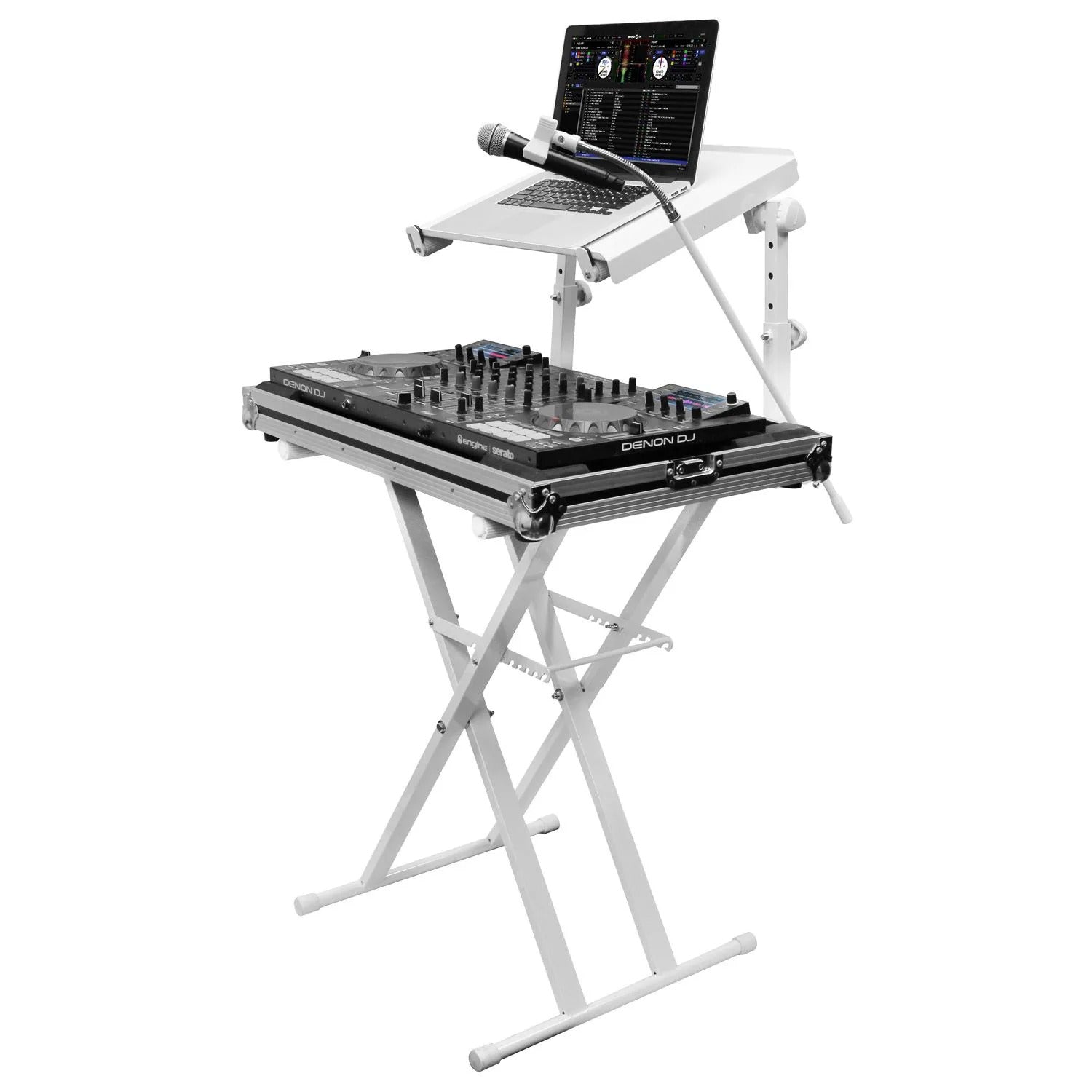 Odyssey LTBXS2MTCPWHT, White Two Tier X-Stand With Mic Boom And Top Shelf - Hollywood DJ