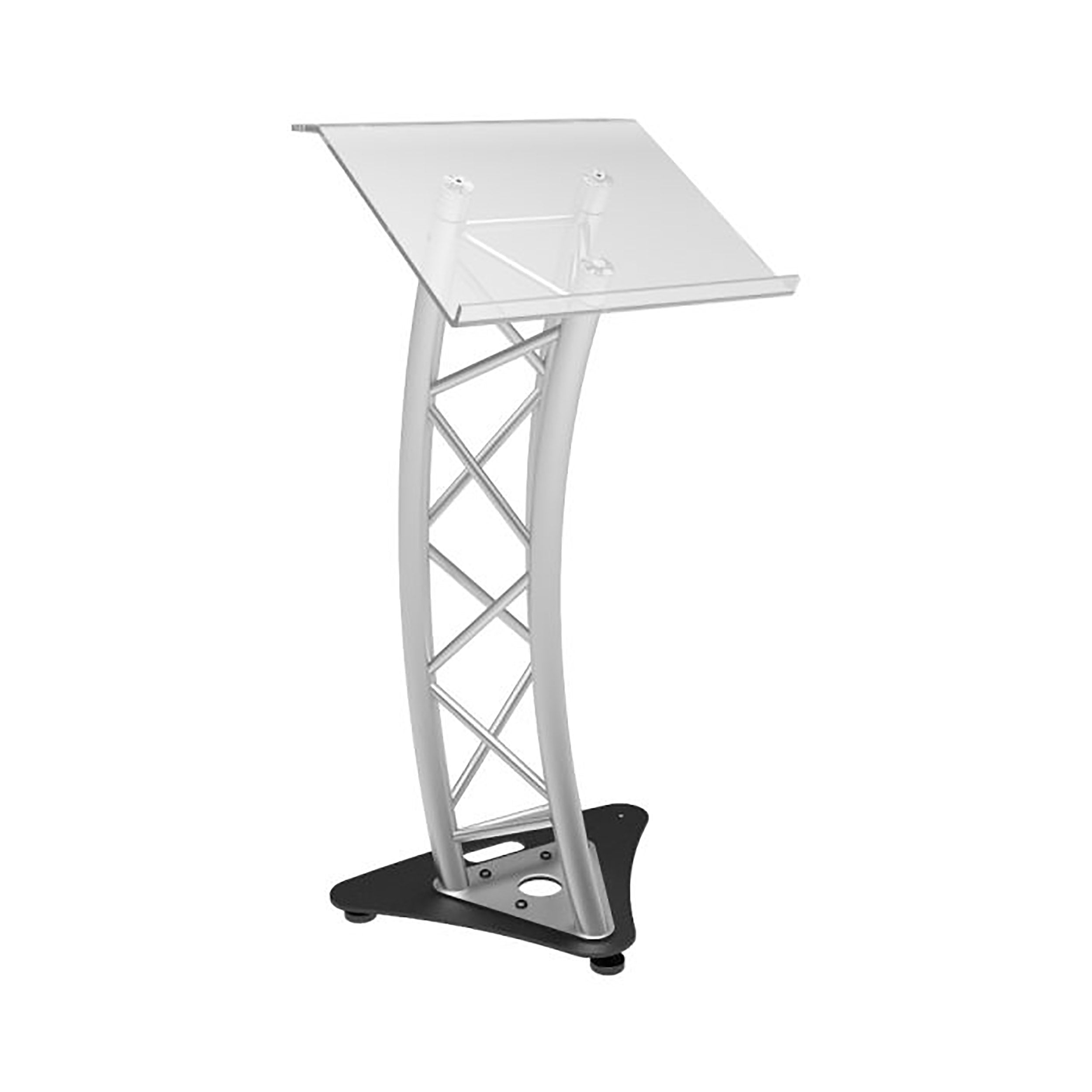 Global Truss GT-LECTERN PRO, Plexi Top Triangular Curved Lectern - Brush Aluminum - Hollywood DJ