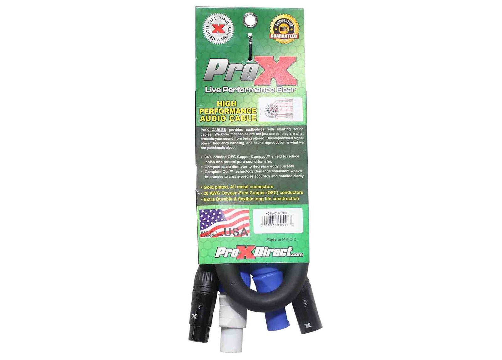 ProX XC-PWC14-XLR03 Grey XLR-F Connector to Blue XLR-M Link Cable for Powercon Compatible Devices - 3 Feet by ProX Cases