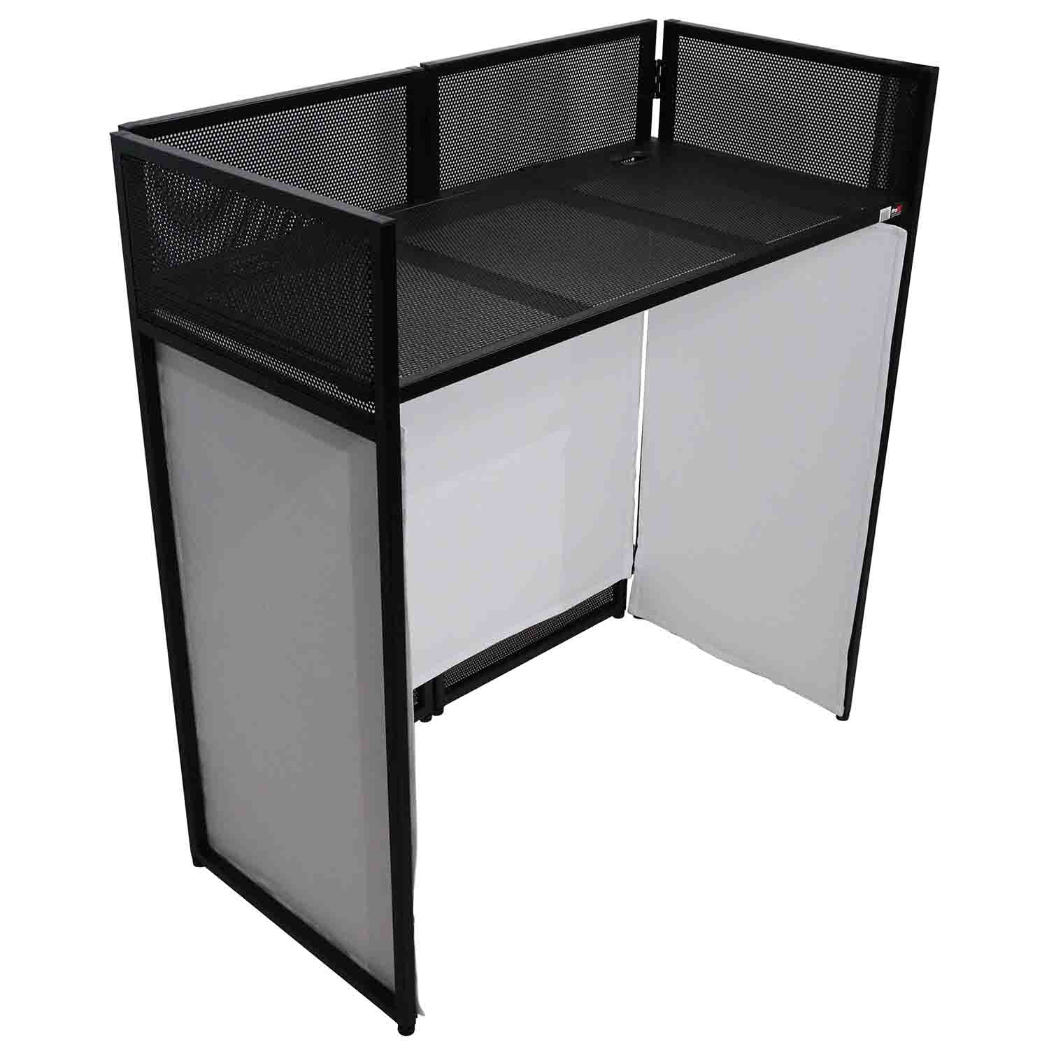 ProX XF-VISTA BL VISTA DJ Booth Facade Table Station with White/Black Scrim kit and Padded Travel Bag - Hollywood DJ