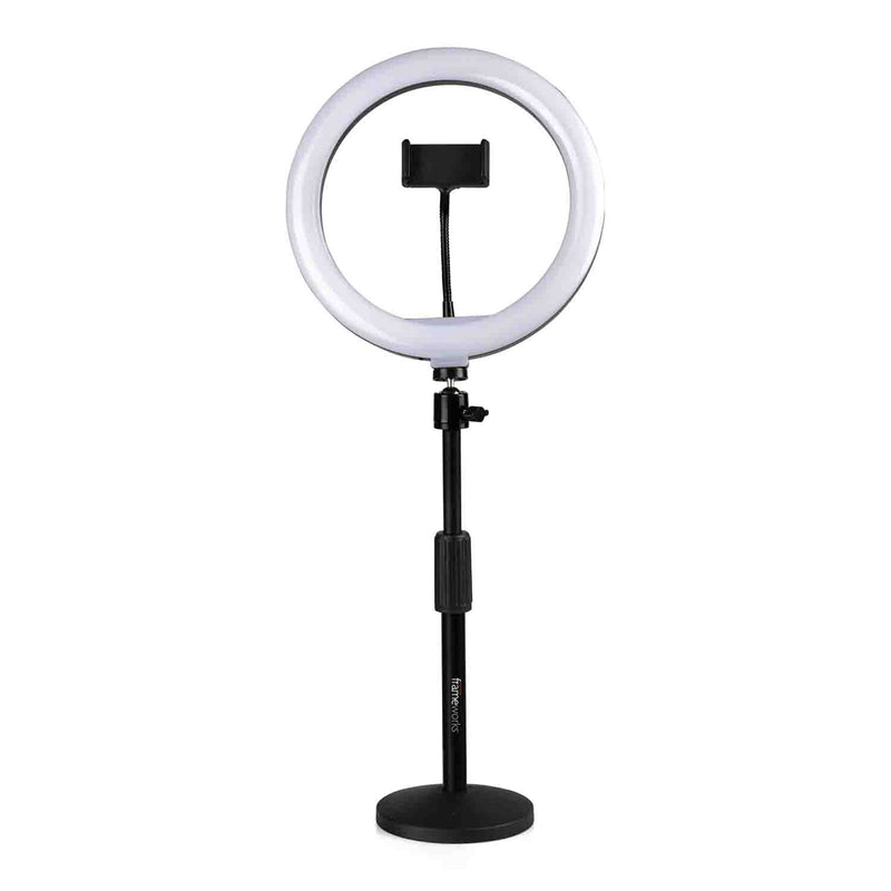 Gator Frameworks GFW-RINGLIGHTDSKTP 10-Inch LED Ring Light Stand with Phone Holder and Compact Weighted Base - Hollywood DJ