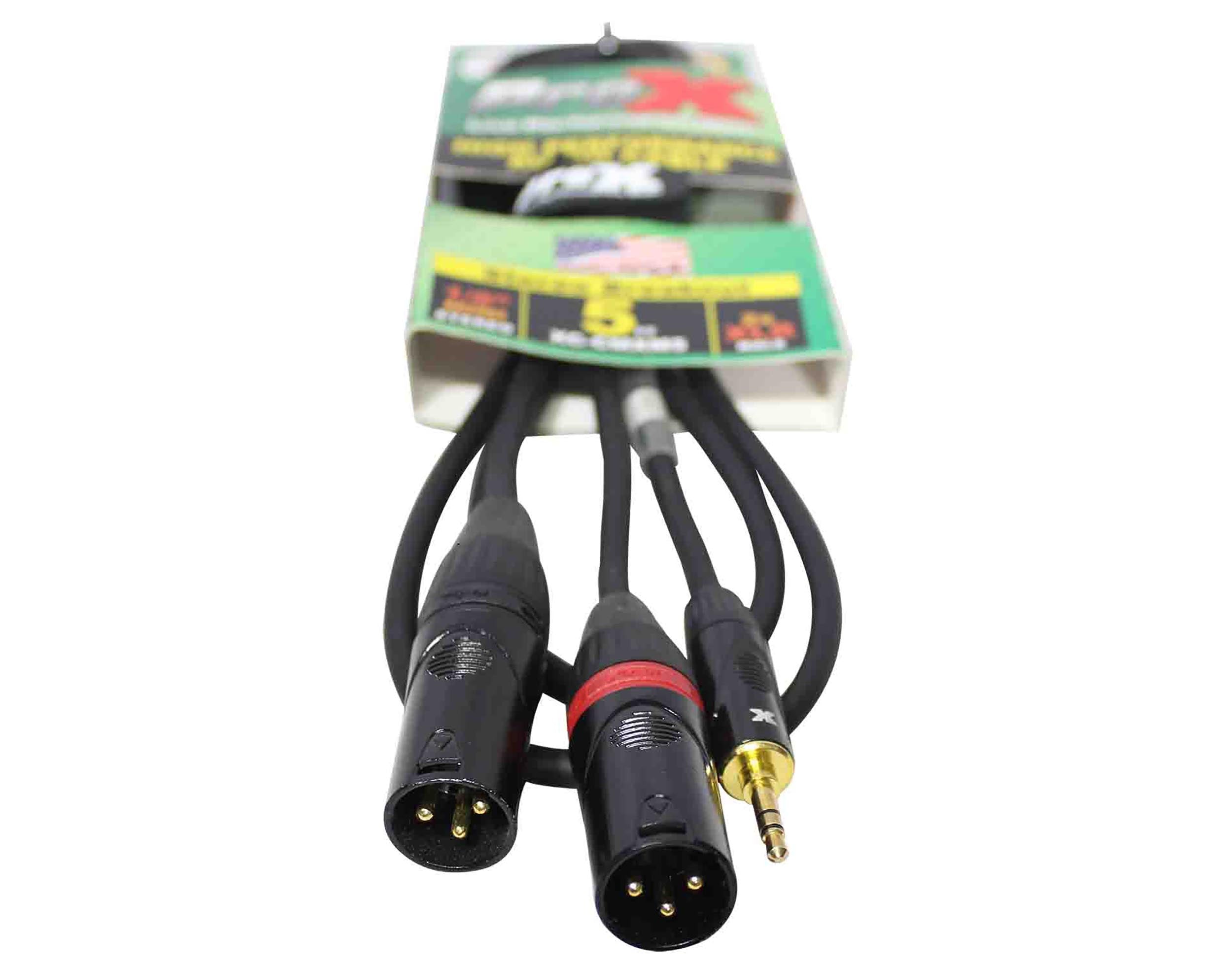 Prox XC-CMXM5, 3.5mm Mini TRS-M to Dual XLR3-M High Performance Audio Y Cable - 5 Feet by ProX Cases
