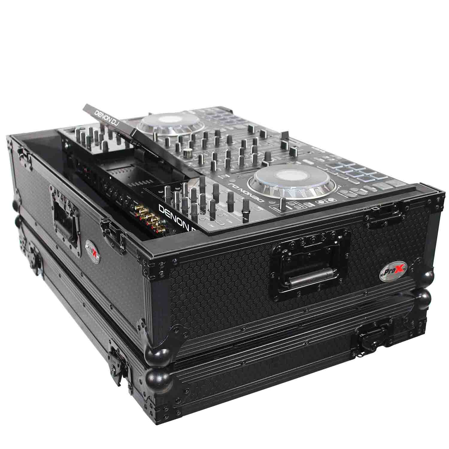 ProX XS-PRIME4 WBL2U DJ Flight Case for Denon Prime 4 DJ System - Black on Black - Hollywood DJ