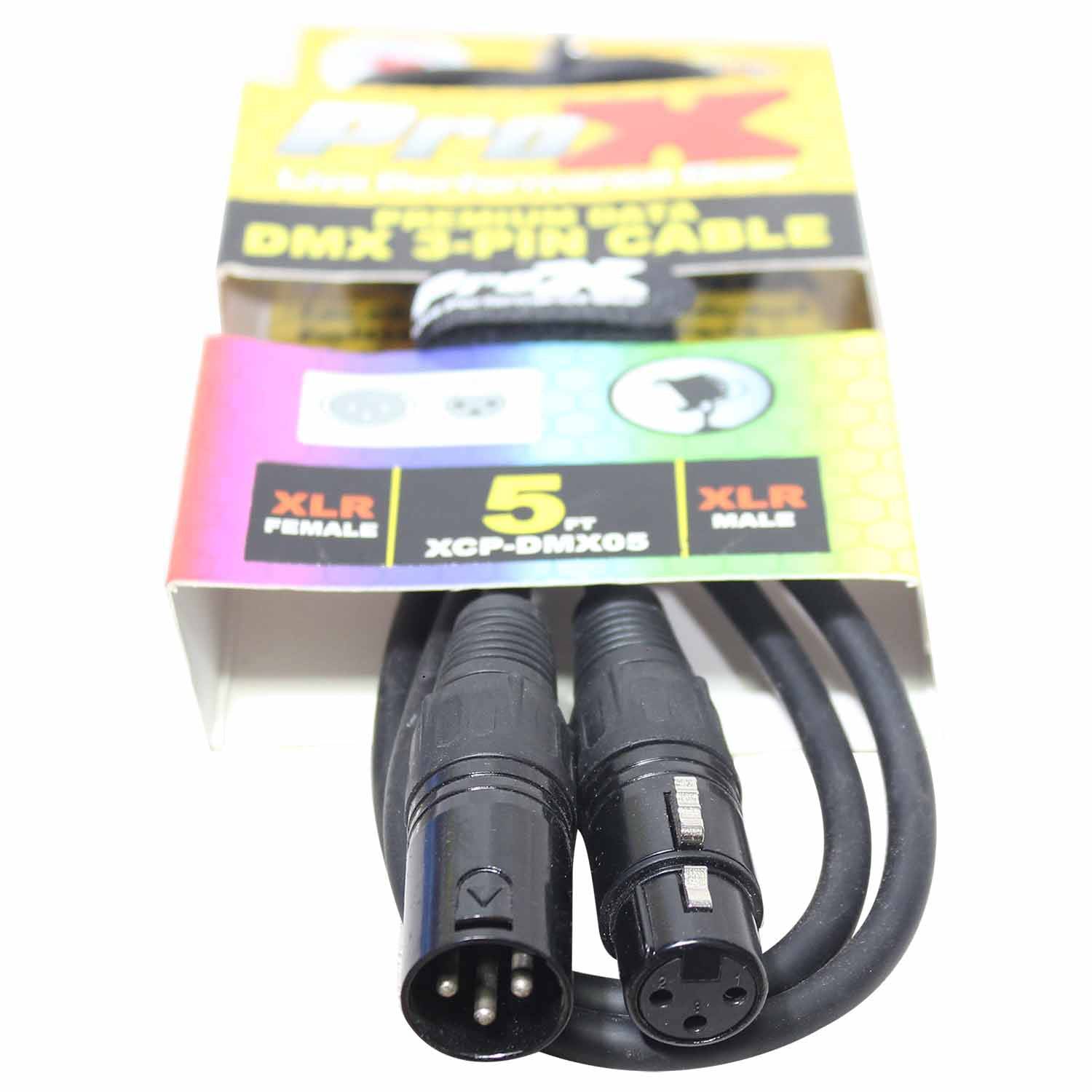 ProX XCP-DMX05, DMX XLR3-M to XLR3-F Premium Cable - 5 Feet - Hollywood DJ