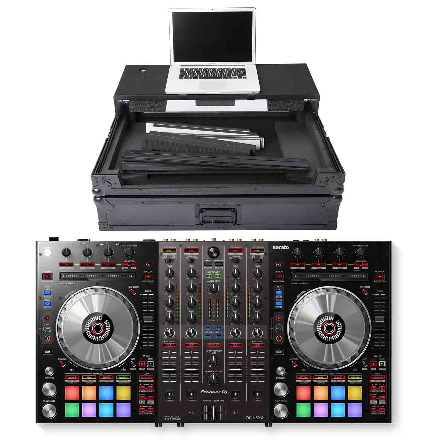 Magma DJ Package with MGA40982 Multi-Format DJ Workstation Case and Pioneer DDJ-SX3 DJ Controller for Serato DJ Pro - Hollywood DJ