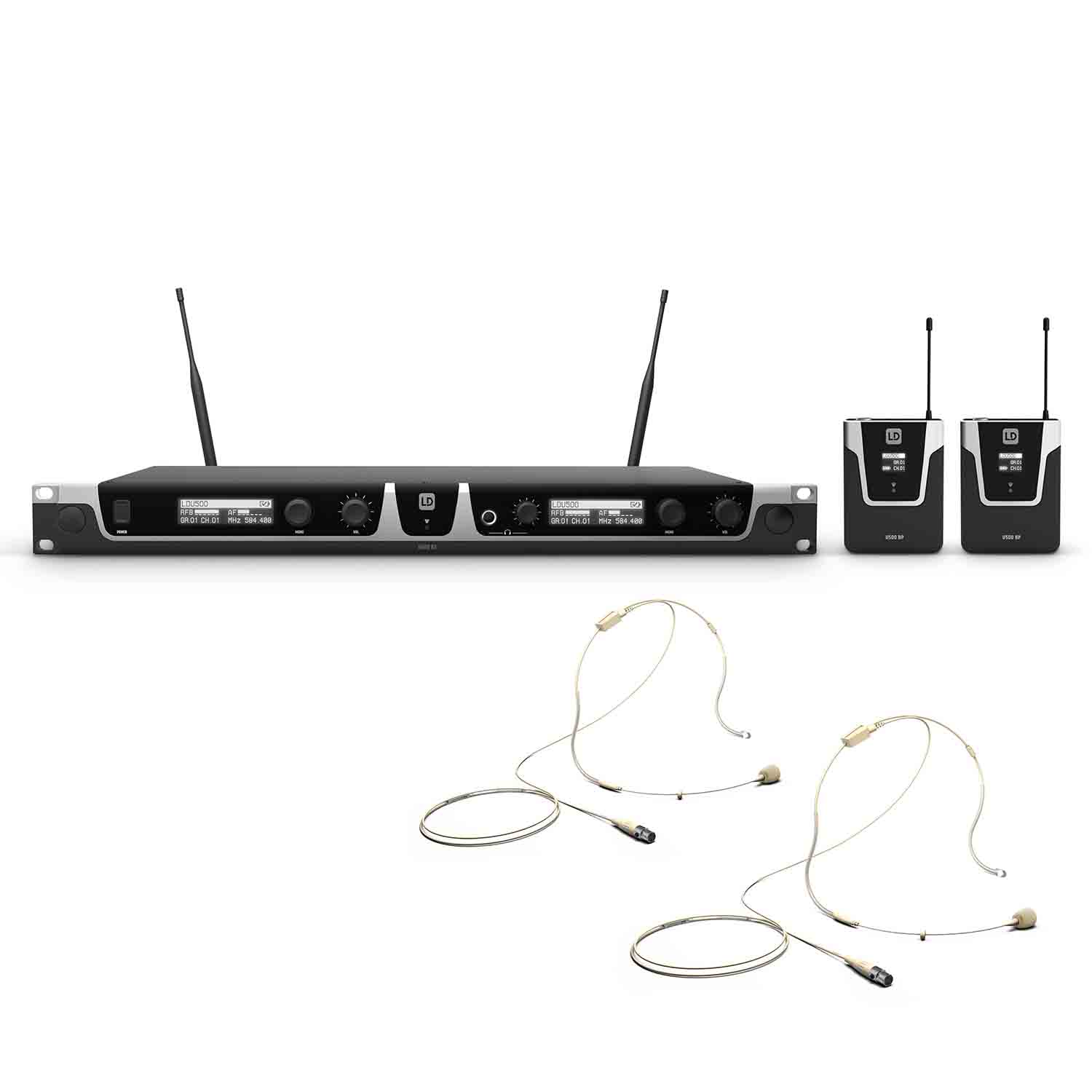 LD Systems U505 BPHH 2 Wireless Microphone System with 2 x Bodypack and 2 x Headset Beige - Hollywood DJ