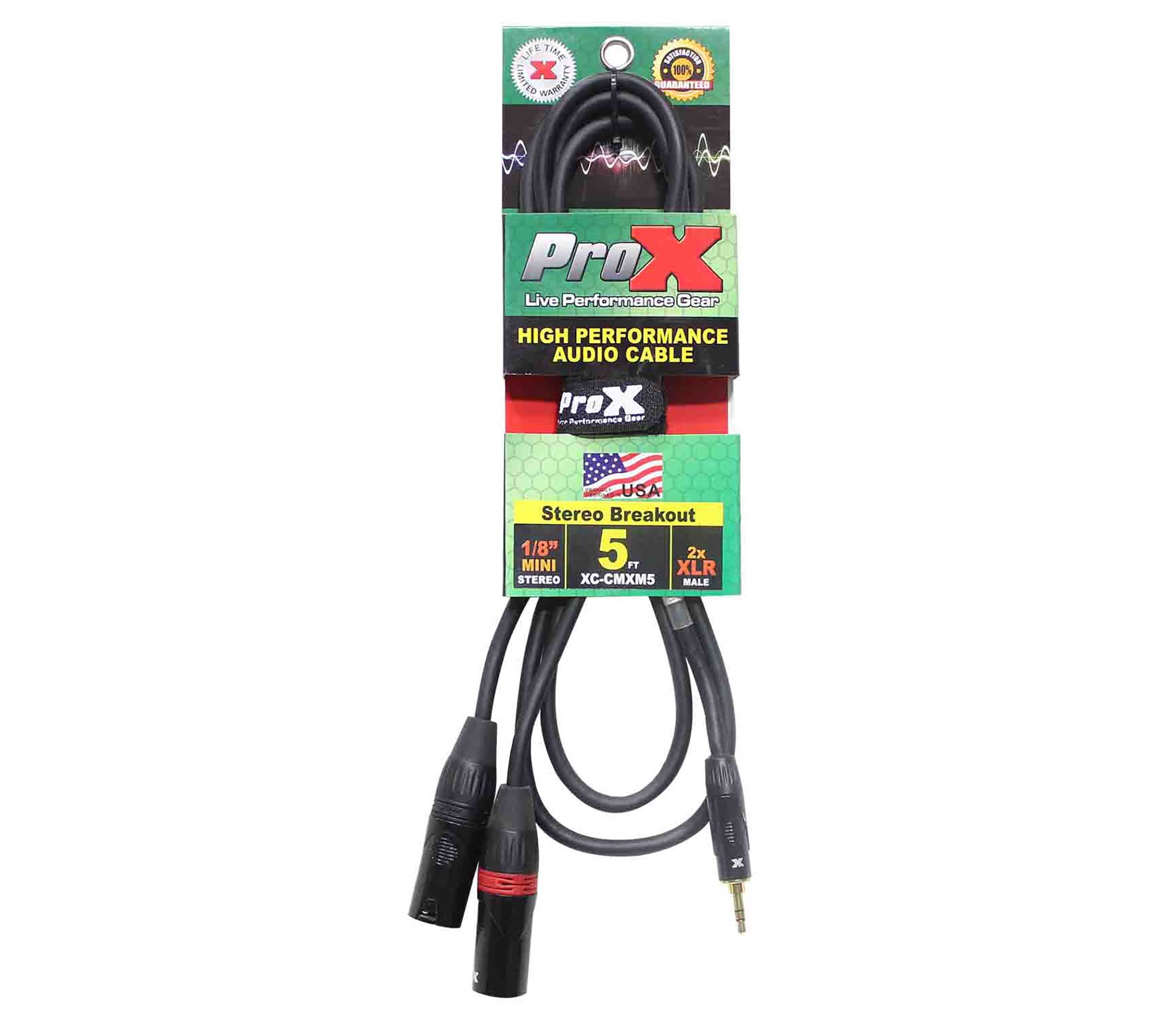 Prox XC-CMXM5, 3.5mm Mini TRS-M to Dual XLR3-M High Performance Audio Y Cable - 5 Feet by ProX Cases