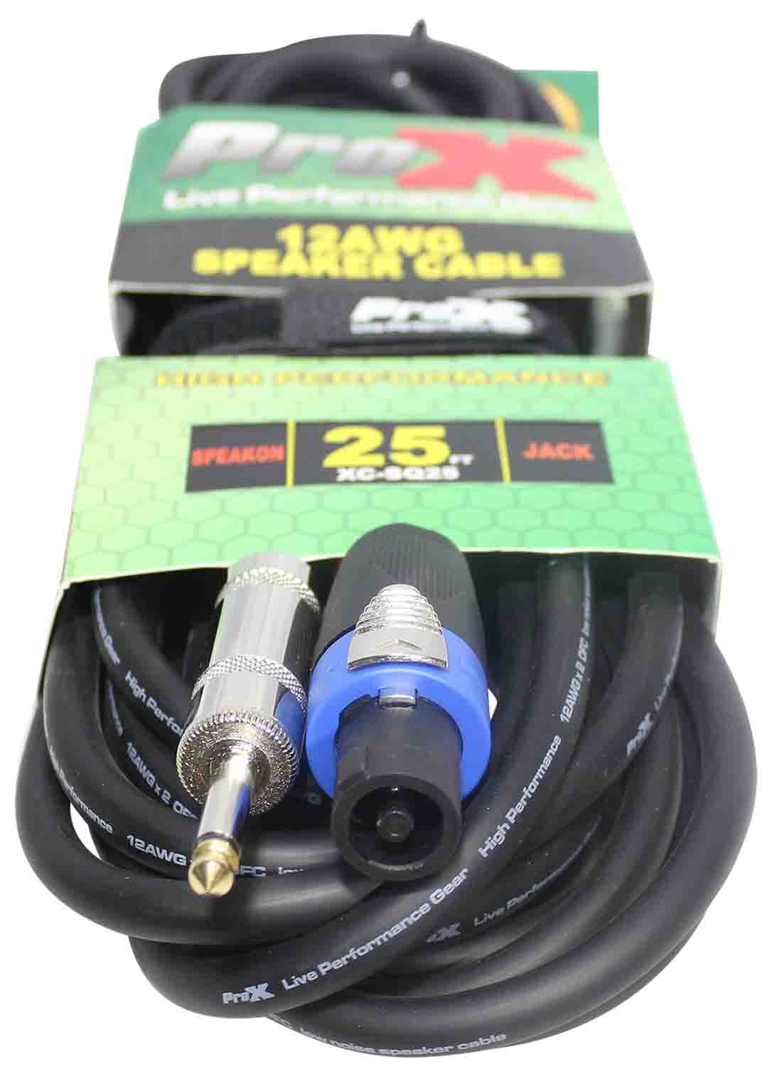 ProX XC-SQ25, 12 AWG SpeakOn to 1/4" TS High Performance Speaker Cable - 25 Feet - Hollywood DJ
