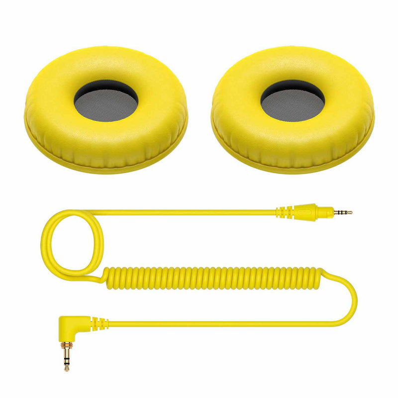 Pioneer DJ HC-CP08-Y Coiled Cable and Ear Pads for HDJ-CUE1 Headphones - Yellow - Hollywood DJ