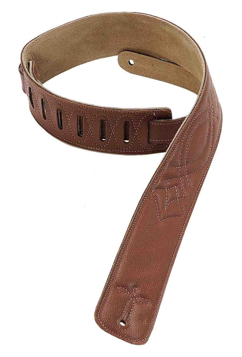 Levy's DM1SG-BRN 2.5" Leather Strap with Embroidery - Brown - Hollywood DJ