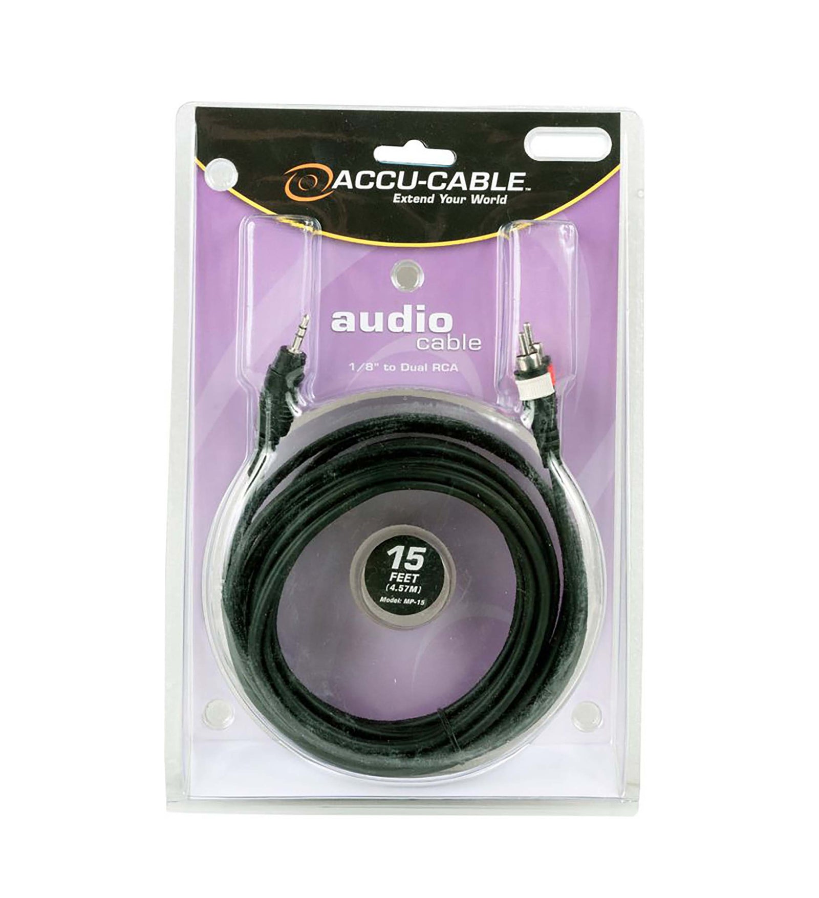 Accu-Cable MP-15, 1/8" Mini Plug to RCA Cable - 15 Ft by Accu Cable